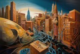 Fototapeta Fototapeta Nowy Jork - Nowy Jork abstrakcja kolorowa grafika surrealizm Generative AI