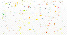 Pastel Colorful Confetti Falling On Transparent Background. Celebration And Birthday Party. Vector Illustration