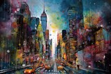Fototapeta Fototapeta Nowy Jork - Nowy Jork abstrakcja kolorowa grafika surrealizm Generative AI