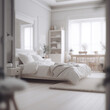 © annebel146 - Cozy modern bedroom interior white design, luxury and elegant home, bright light house, architecture, interior design and styling concept generative AI