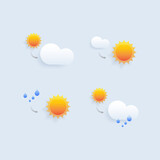 Fototapeta Zachód słońca - Set of different weather icons. Cloud, rain,moon, lightning,sonwflake. Vector illustration
