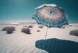 Beach on the North Sea with an umbrella in nice clear weather. Generative AI