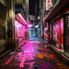 Wall Mural - Tokyo City by Night, Anime and Manga drawing illustration, city ​​views, magenta, purple, neon, Generative AI