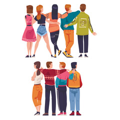 Poster - Friends from Behind Hugging and Standing Together Vector Set