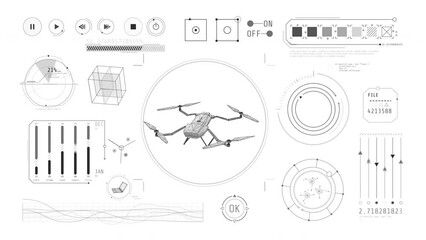Canvas Print - Monochrome infographics on the theme of drone technology.