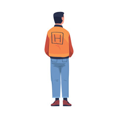 Sticker - Back View of Standing Guy with Hands in Pockets Looking at Something Vector Illustration