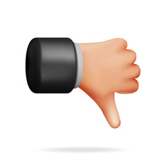Poster - 3D Thumbs Down Hand Gesture Isolated. Render Dislike Hand Button Symbols. Customer Rating or Vote. Disagree, Lousy or Bad Icon. Cartoon Fingers Gestures. Vector Illustration