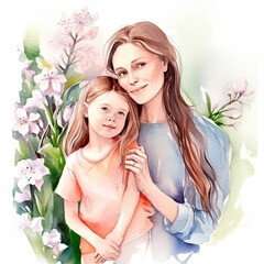 Happy mother's day greeting watercolor card. Generative AI.