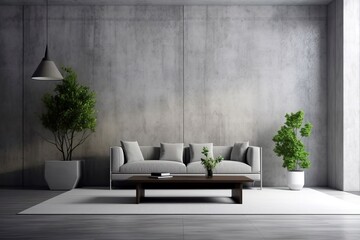 Wall Mural - Concrete wall background gives the lounge and living room an industrial yet modern look, Generative AI