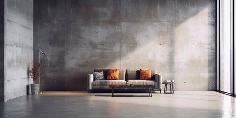 Wall Mural - An interior design idea that showcases a living room with an industrial and chic concrete wall texture background, Generative AI