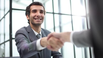 Wall Mural - Two businessmen shaking hands at lunch meeting