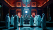 Film still of a cryptic congregation of Illuminati. Created with Generative AI technology.