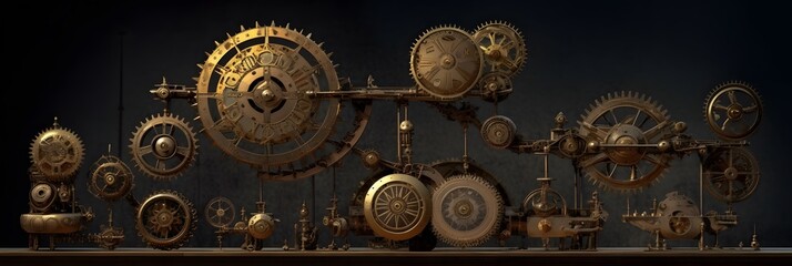 Wall Mural - a steampunk-inspired solar system with gears and cogs as planets. generative ai.