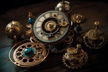 Wall Mural - a steampunk-inspired solar system with gears and cogs as planets. generative ai.