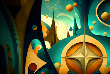 Poster - Abstract shapes retro composition in 20s avantrgarde or futurism style. Retro background with surreal mindbending figures. Generated AI.
