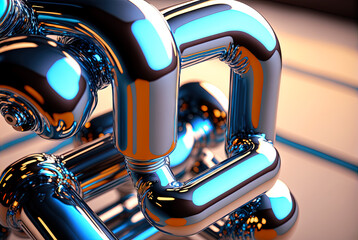 Aufkleber - Abstract chrome pipes composition. Industry themed background with shiny metallic connected pipes. Generated AI.