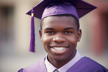 Portrait of black american young man wearing a graduation cap. Study, education, graduate concept. Generative AI illustration