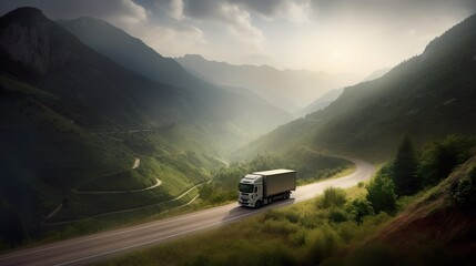 Poster - Cargo Truck on Open Highway from Aerial View