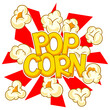 Background with popcorn. Image of snack food in cartoon style.