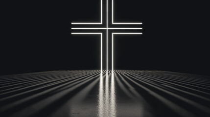 Sticker - Christian Cross on a dark background, generative AI.