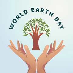 Wall Mural - world earth day. earth day vector illustration. globe vector flat illustration with hand and arbor. ai generative. vector of earth.