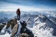 © InputUX - Adventurous hiker celebrating at the summit of a breathtaking mountaintop, capturing the essence of achievement and exploration, generative ai