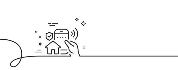 Poster - house security line icon. continuous one line with curl. smart home sign. private protection symbol.