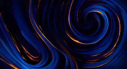 Wall Mural - the movement of blue lines with gold strokes on a black background