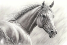 Realistic Pencil Drawing Of A Horse On Paper. Ai Generated