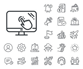 Poster - online quiz test sign. salaryman, gender equality and alert bell outline icons. touch screen line ic