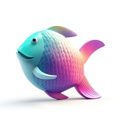 Colorful river fish 3d render on isolated background.