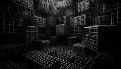 Poster - Cube patterns, black background, abstract background, shiny metal, matte metal, red and blue metal background, Generative Ai