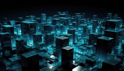 Poster - Cube patterns, black background, abstract background, shiny metal, matte metal, red and blue metal background, Generative Ai