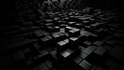 Poster - Cube patterns, black background, abstract background, shiny metal, matte metal, red and blue metal background, Generative Ai