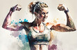 Confident and strong young woman that takes fitness very seriously. Watercolor painting. AI generated illustration.