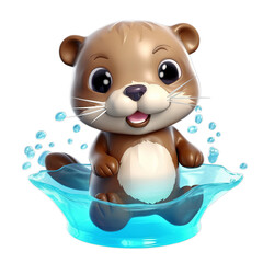 otter, cute 3d cartoon otter isolated on transparent background (generative ai)	