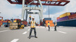Metaverse avatars of people training on logistics platform in virtual world, 3d render