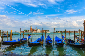 Wall Mural - San Marco square with San Giorgio Maggiore island, Venice, Italy. Architecture and landmarks of Venice. Venice postcard with Venice gondolas