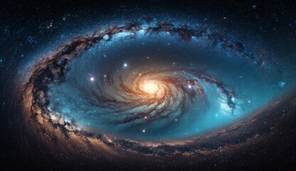 Poster - Galaxy and stars in far space view of the vast universe with sparkling nebulae and galaxies. Generative AI