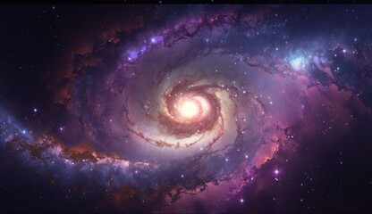 Poster - Galaxy and stars in far space view of the vast universe with sparkling nebulae and galaxies. Generative AI