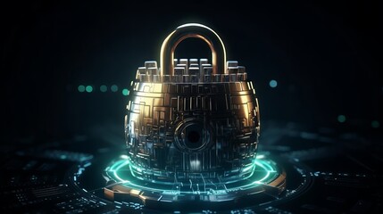 Fototapete - Cyber Security Padlock Digital Lock in Technology Network. Generative ai