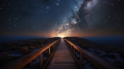 Poster - Milky Way and stars in a blue night sky on a dark background. With noise and texture, the universe is full with stars, nebula, and galaxies. Generative ai