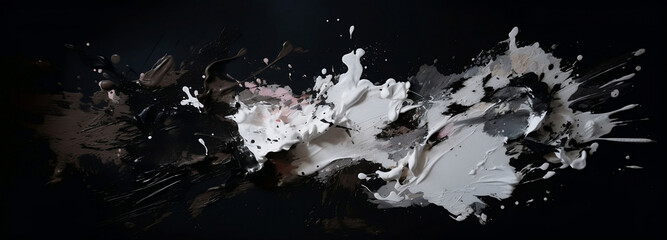 White, grey and black horizontal paint spot isolated on black background with space for copy