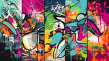 Fototapeta Fototapety dla młodzieży do pokoju - Abstract graffiti poster with colorful tags, paint splatter, scribbles and fragments, generative AI.