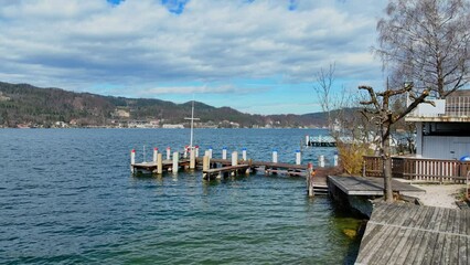 Wall Mural - Beautiful pier at Lake Woerthersee in Austria - travel photography