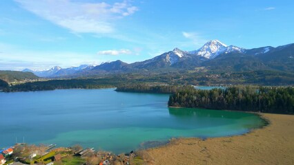 Wall Mural - Wonderful small lake in Austria called Faaker See - aerial view - travel photography