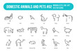 Domestic animals and pets Minimalist icons set Simple Line illustration - Eighteen outline animals