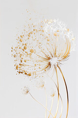 Wall Mural - Luxury floral oil painting. Gold dandelion on white background. Generative AI