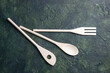 top view plastic utencils on dark background fork kitchen spoon food knife plastic photo cutlery dinner
