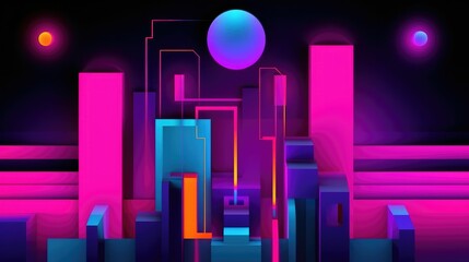 Wall Mural - Futuristic geometric shapes with neon colors